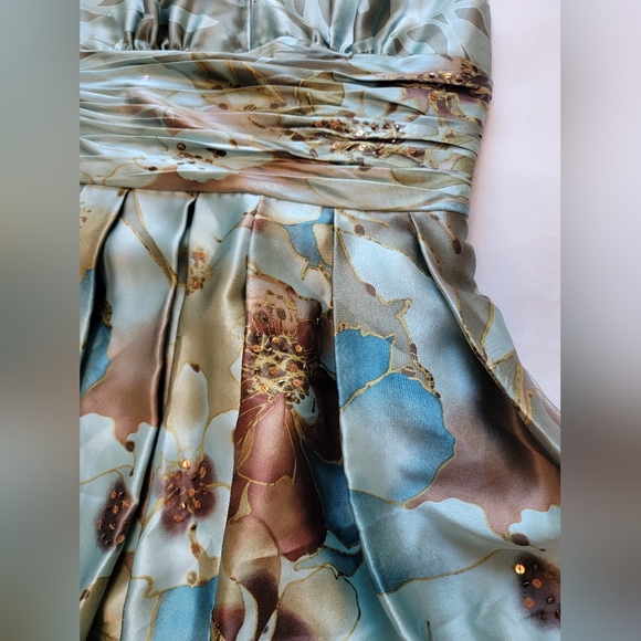 Adrianna Papell Occasions Floral Pleated Silk Halter Dress - Picture 2 of 9